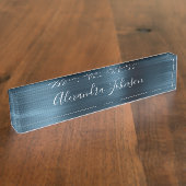 Blaue Foil Metallic Moderne Elegante Beruflich Namensplakette (Seite)