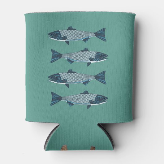 Blaue Folkloretrout/Lachs Dosenkühler (Vorderseite)