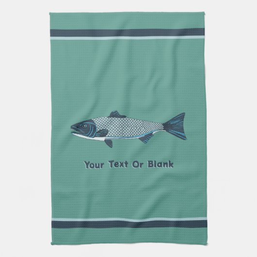 Blaue Folkloretrout/Lachs Geschirrtuch (Vertikal)