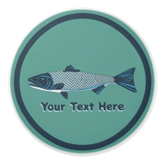 Blaue Folkloretrout/Lachs Keramikknauf (Vorderseite)