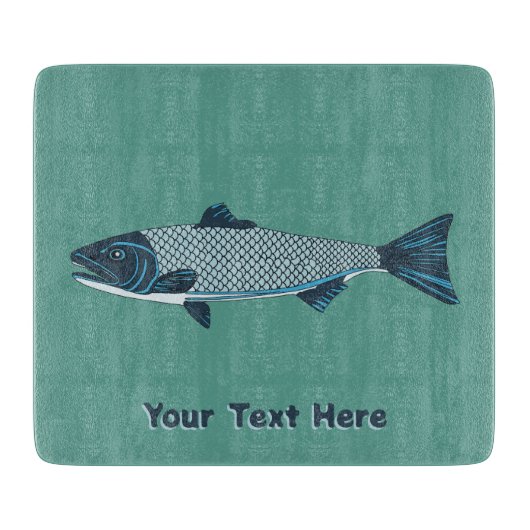 Blaue Folkloretrout/Lachs Schneidebrett (Vorderseite)