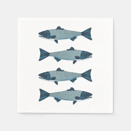 Blaue Folkloretrout/Lachs Serviette (Vorderseite)