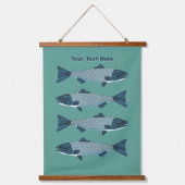 Blaue Folkloretrout/Lachs Wandteppich Mit Holzrahmen (Vorderseite)