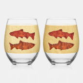 Blaue Folkloretrout/Lachs Weinglas Ohne Stiel (Vorderseite)