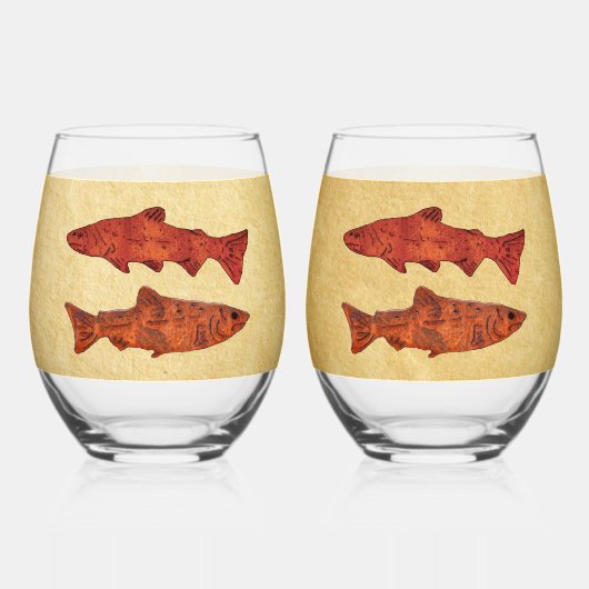 Blaue Folkloretrout/Lachs Weinglas Ohne Stiel (Vorderseite)