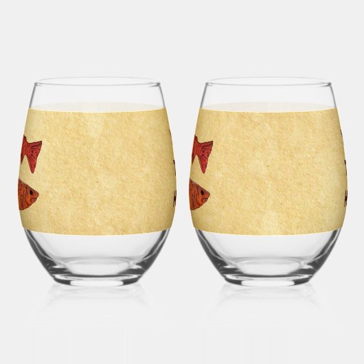 Blaue Folkloretrout/Lachs Weinglas Ohne Stiel (Links)