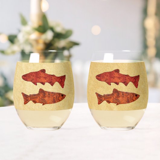 Blaue Folkloretrout/Lachs Weinglas Ohne Stiel (Insitu (Hochzeit))
