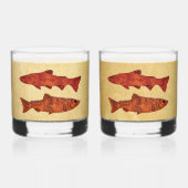 Blaue Folkloretrout/Lachs Whiskyglas (Vorderseite)