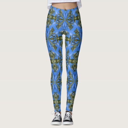 Blaue Formen Abstraktes Kunstmuster Leggings (Vorderseite)