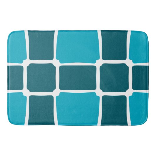 Blaue Formen Quadrate fett asymmetrisch Badematte (Vorderseite)