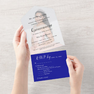 Blaue Foto-Hintergrundkulisse RSVP-Einladung zum E All In One Einladung