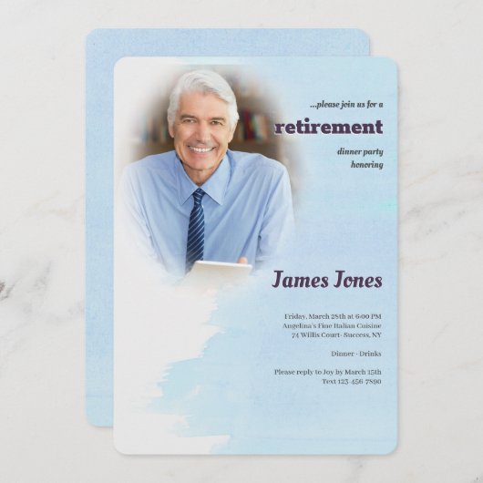 Blaue Foto-Ruhestands-Party Einladungen (Vorne/Hinten)