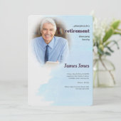 Blaue Foto-Ruhestands-Party Einladungen (Stehend Vorderseite)