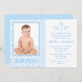 Blaue Foto-Taufe-Einladungen Einladung (Vorne/Hinten)