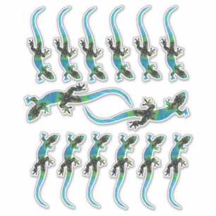 Blaue Fraktal-Eidechsen in verschiedenen Größen Aufkleber