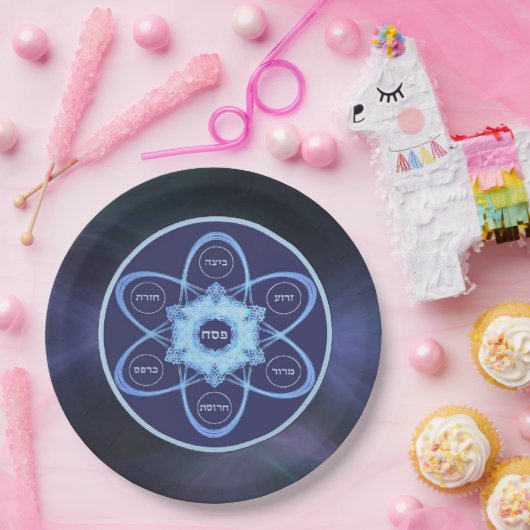 Blaue Fraktal Seder Plate Pappteller (Party)