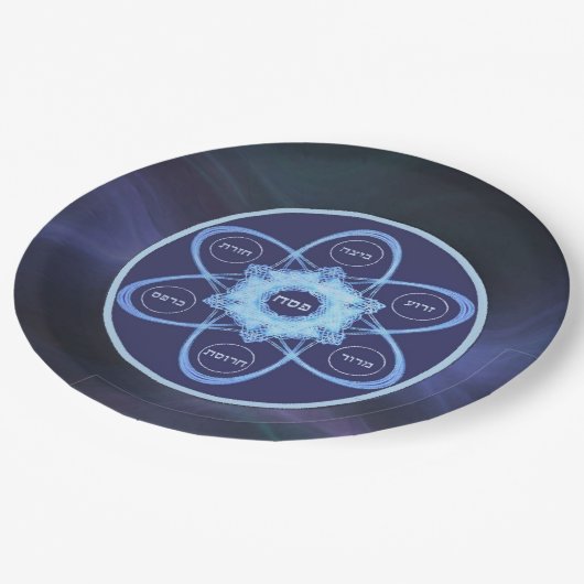 Blaue Fraktal Seder Plate Pappteller (Schrägansicht)