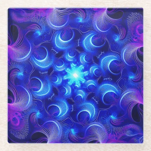 Blaue Fraktale des Halbmonds Glasuntersetzer (Vorderseite)