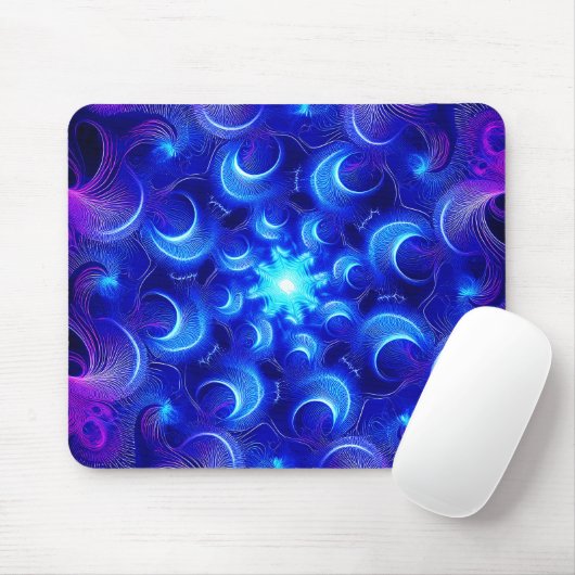 Blaue Fraktale des Halbmonds Mousepad (Mit Mouse)