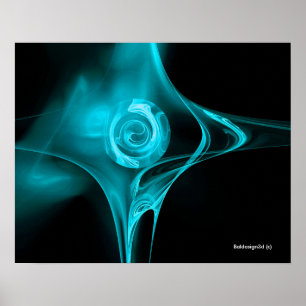 BLAUE FRAKTALE ROSE Türkis Schwarz Poster