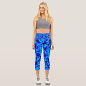 Blaue Frangipani-Blume Hochwais Capris Leggings (Vorderseite)