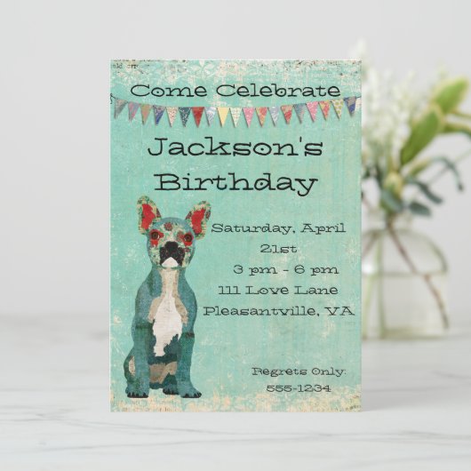 Blaue französische einladung (Stehend Vorderseite)