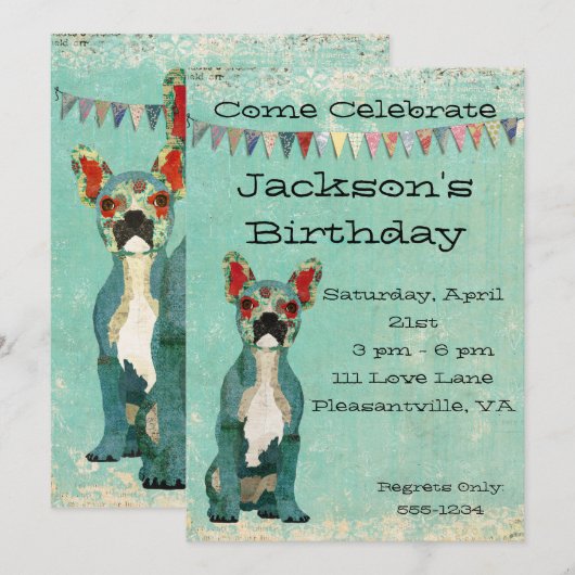 Blaue französische einladung (Vorne/Hinten)