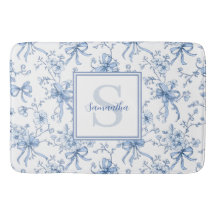Blaue französische Toile-Blumen-Monogramm-Name 