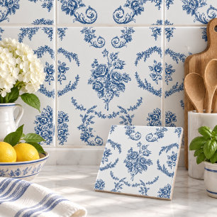 Blaue französische Toile-Blumenmuster Fliese