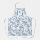 Blaue französische Toile de Jouy Monogramm Name Schürze (Vorderseite)