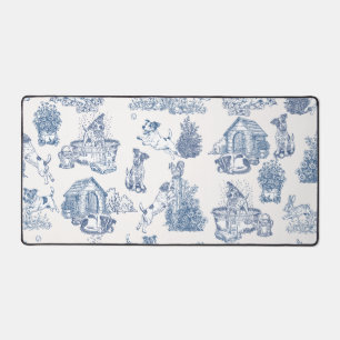 Blaue französische Toile Jack Russell Arbeitsplatz Schreibtischunterlage