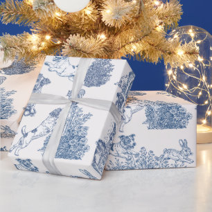 Blaue französische Toile-Jack-Russell-Geschenkverp Geschenkpapier