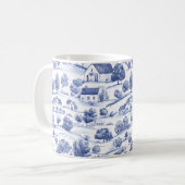 Blaue französische Toile-Landschaftsmuster Kaffeetasse (Vorderseite Links)