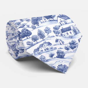 Blaue französische Toile-Landschaftsmuster Krawatte