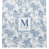 Blaue französische Toile Monogramm Duschvorhang (Vorderseite)