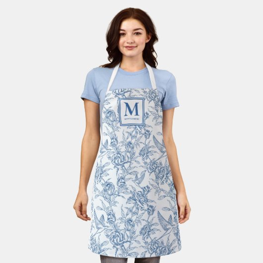 Blaue französische Toile Monogramm Name Schürze (Getragen)