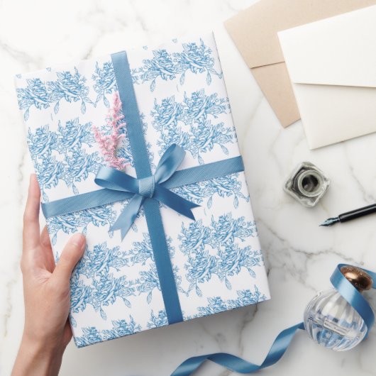 Blaue französische Toile-Muster Geschenkpapier (Schenken)