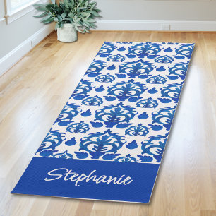 Blaue französische Toile-Muster individuelle Namen Yogamatte