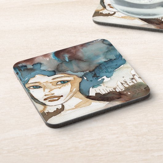 Blaue Frau Getränkeuntersetzer (Linke Seite)