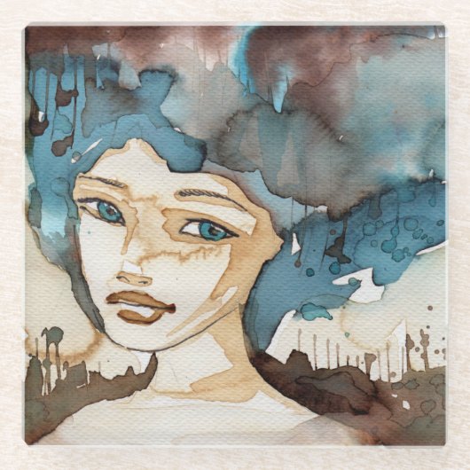 Blaue Frau Glasuntersetzer (Vorderseite)