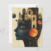 Blaue Frau mit Schloss auf ihrem Kopf Postkarte (Vorne/Hinten)