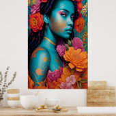 Blaue Frau mit Spiralhaar Poster (Küche)