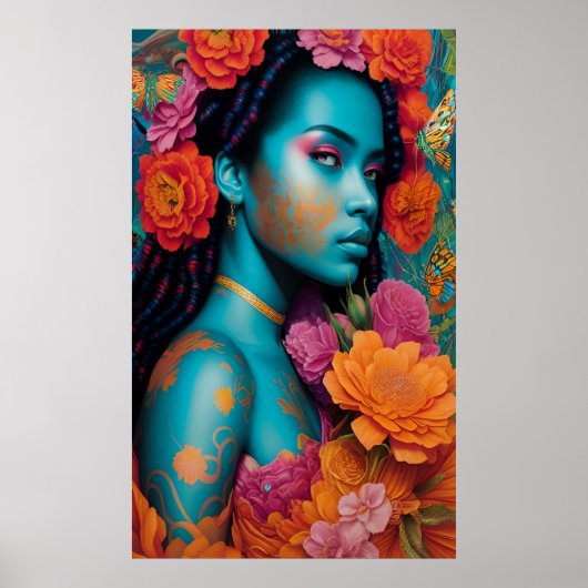 Blaue Frau mit Spiralhaar Poster (Vorne)