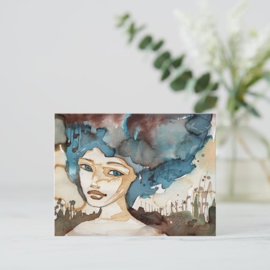 Blaue Frau Postkarte (Stehend Vorderseite)