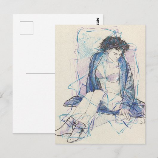 Blaue Frau Postkarte (Vorne/Hinten)