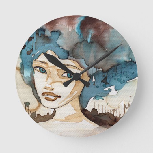 Blaue Frau Runde Wanduhr (Vorderseite)