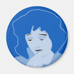 Blaue Frau schluckt Mifepristone Magnet