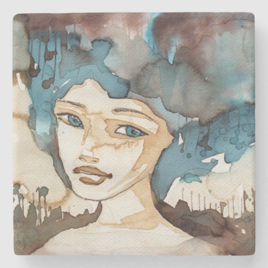 Blaue Frau Steinuntersetzer (Vorderseite)