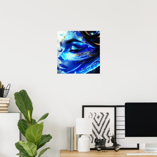 Blaue Frauen stehen vor 2 Poster (Heimbüro)