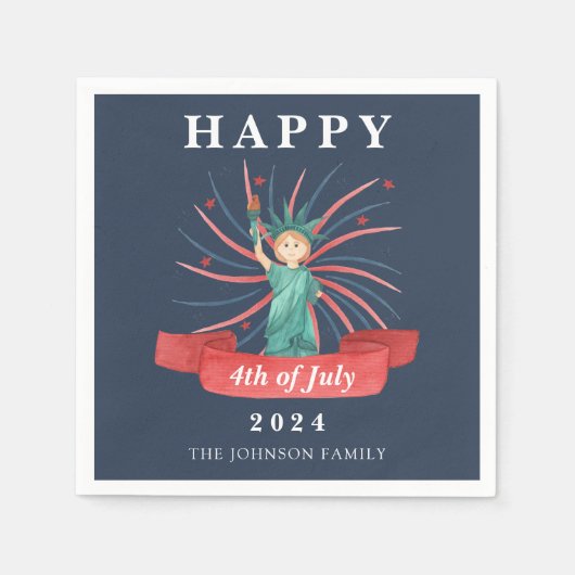 Blaue Freiheitsstatue am 4. Juli Serviette (Vorderseite)